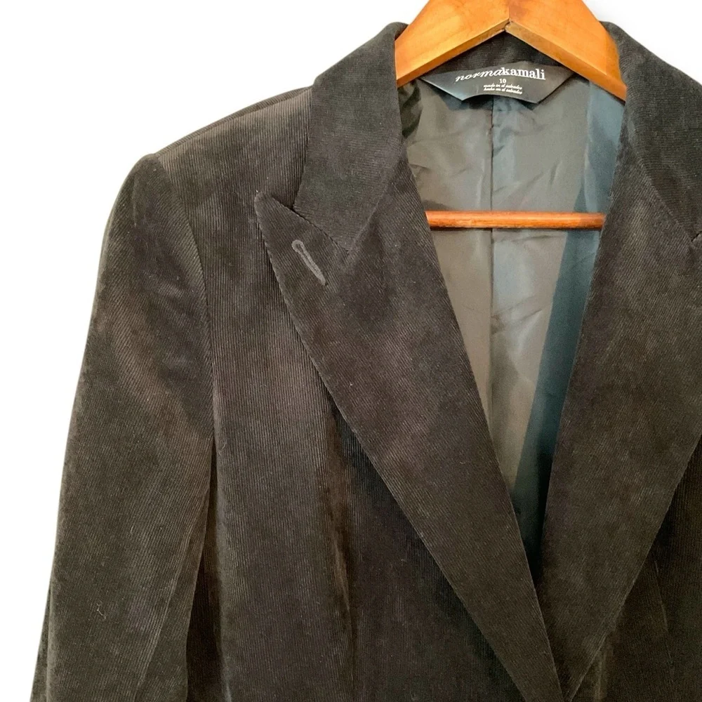 Norma Kamali Black Corduroy Button Front Fitted Blazer Jacket Size 10
